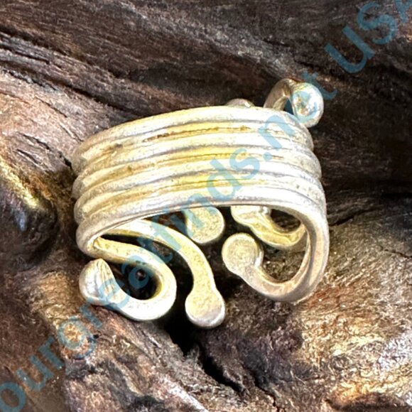 Sterling Silver Wire Art Wide Band Ring Adjustable - Picture 4 of 5